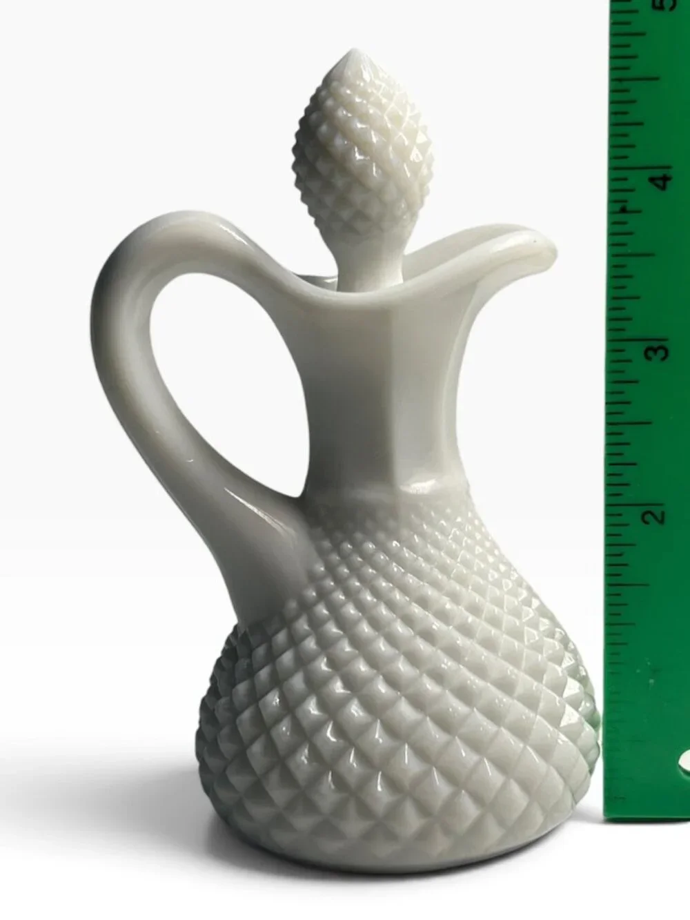 Vintage Antique White Milk Glass Lidded Pitcher Creamer Hobnail Rough Pontil 4.5
